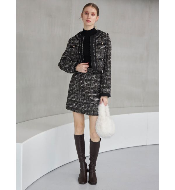 MERCURYDUO「ツイードノーカラージャケット」|ノーカラージャケット|