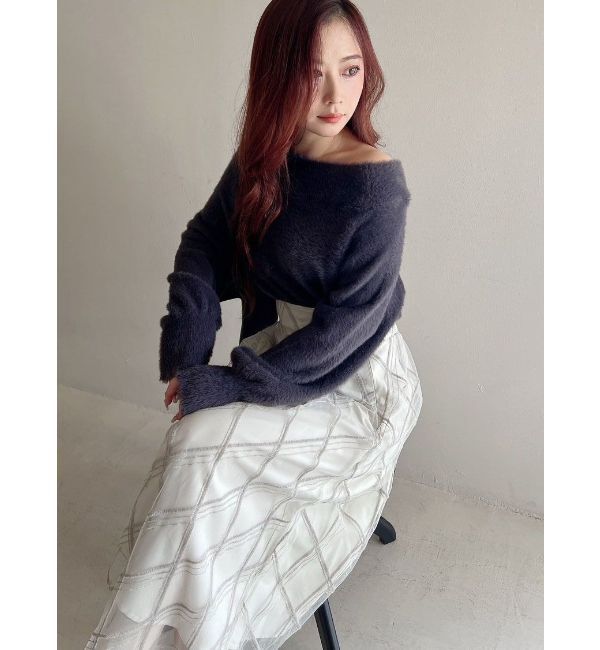 MERCURYDUO「オフショルミニシャギーニット」|ニット・セーター|