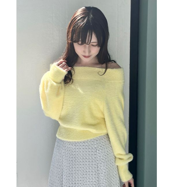 MERCURYDUO「オフショルミニシャギーニット」|ニット・セーター|
