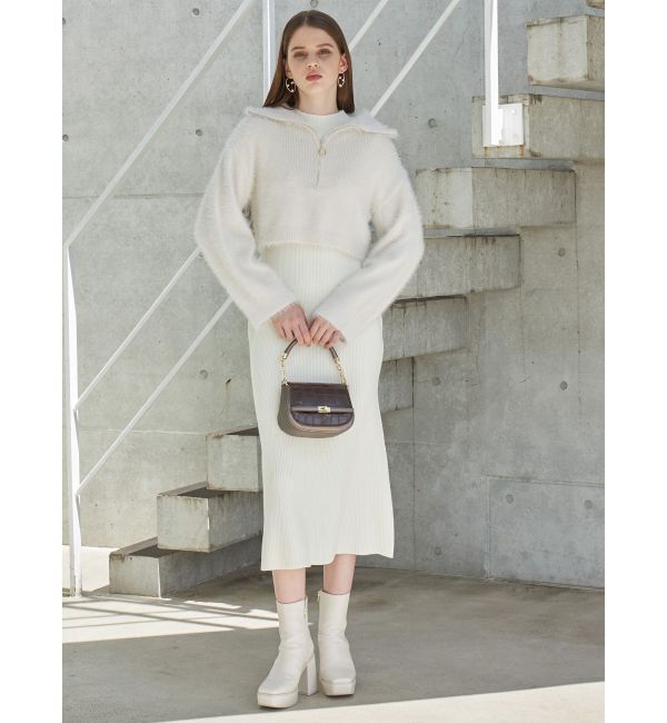 MERCURYDUO「ミニシャギーハーフジップニットセットワンピース」|ワンピース|