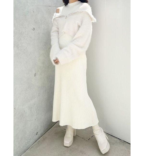 MERCURYDUO「ミニシャギーハーフジップニットセットワンピース」|ワンピース|