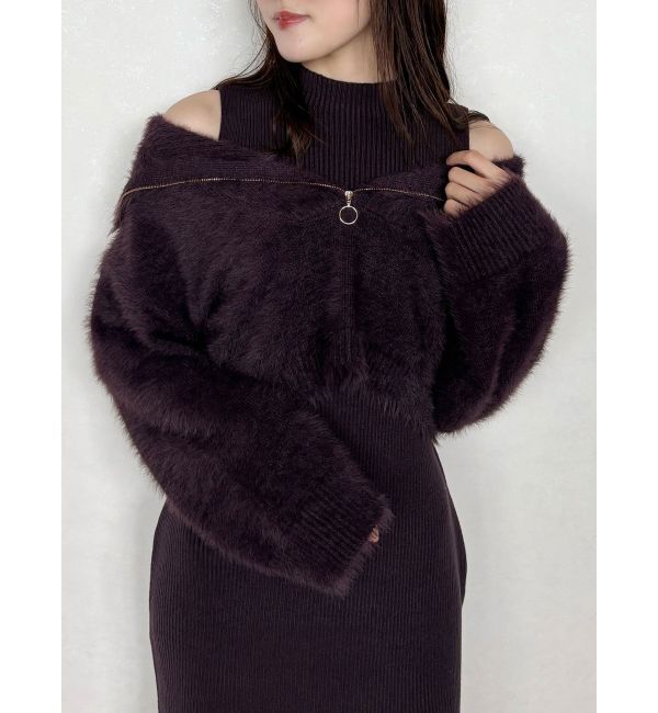 MERCURYDUO「ミニシャギーハーフジップニットセットワンピース」|ワンピース|ダークブラウン