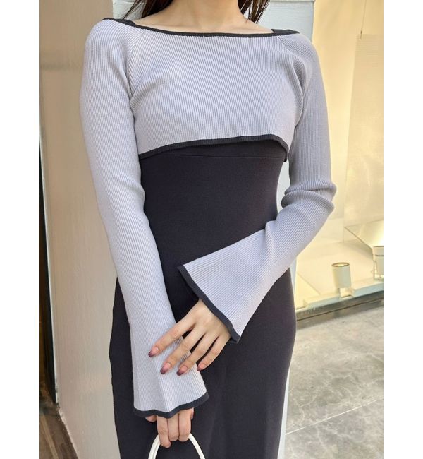 MERCURYDUO「3WAY配色ストラップバッククロスロングスリーブワンピース」|ワンピース|