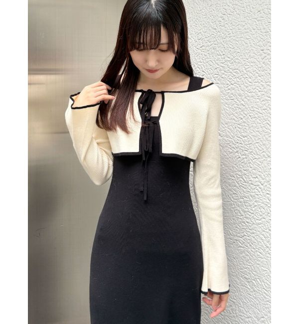 MERCURYDUO「3WAY配色ストラップバッククロスロングスリーブワンピース」|ワンピース|