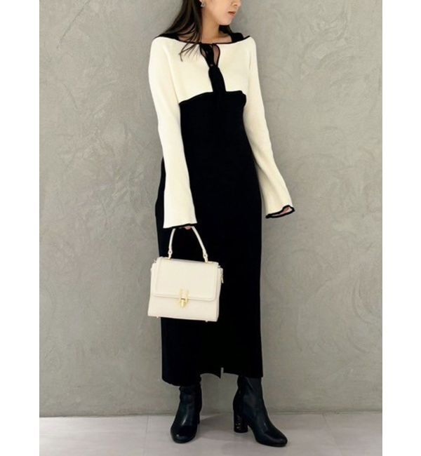 MERCURYDUO「3WAY配色ストラップバッククロスロングスリーブワンピース」|ワンピース|