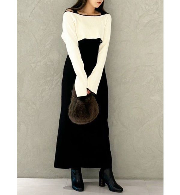 MERCURYDUO「3WAY配色ストラップバッククロスロングスリーブワンピース」|ワンピース|