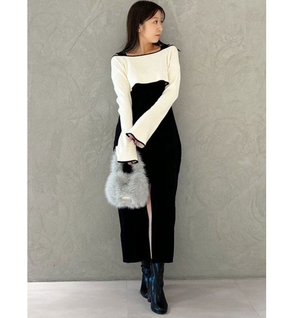 MERCURYDUO「3WAY配色ストラップバッククロスロングスリーブワンピース」|ワンピース|