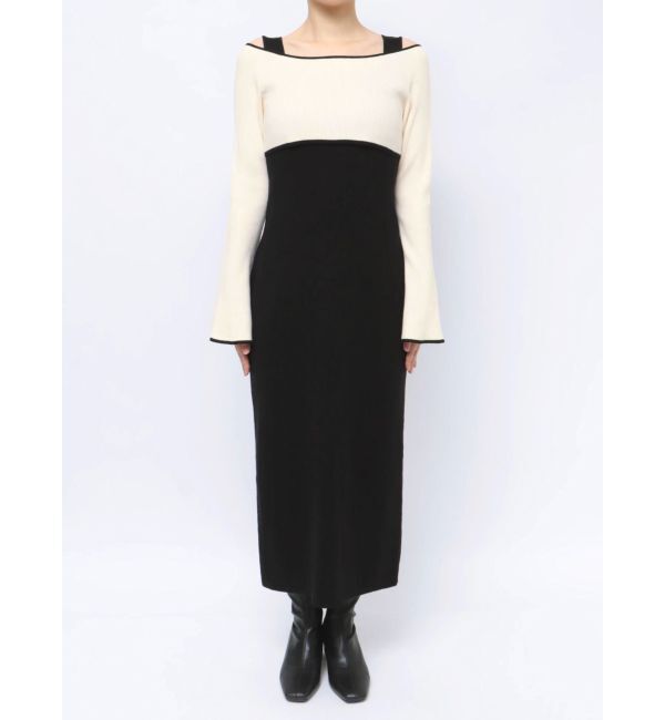 MERCURYDUO「3WAY配色ストラップバッククロスロングスリーブワンピース」|ワンピース|