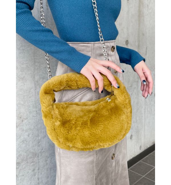 MURUA「フェイクファーミニバッグ」|ハンドバッグ|マスタード