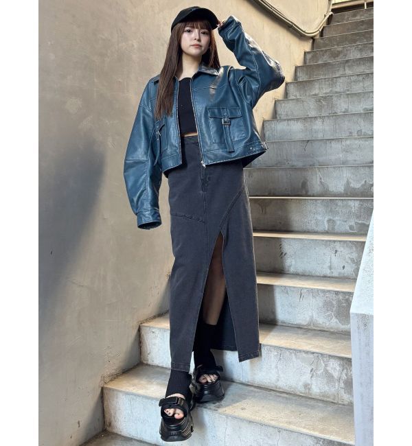 MURUA「ウォッシュフェイクレザーブルゾン」|ブルゾン・スタジャン|