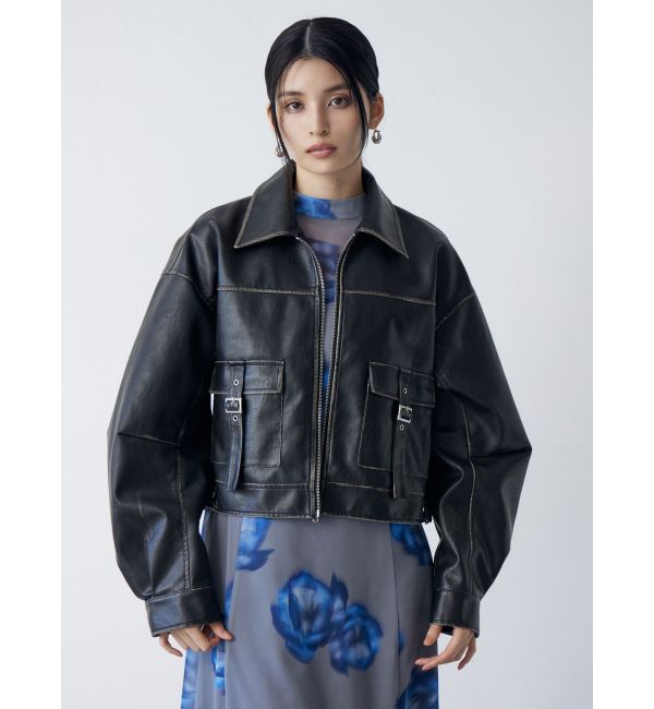 MURUA「ウォッシュフェイクレザーブルゾン」|ブルゾン・スタジャン|
