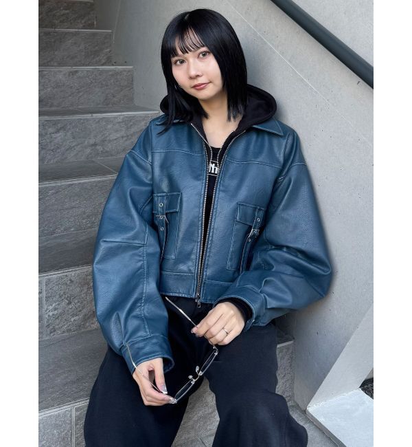 MURUA「ウォッシュフェイクレザーブルゾン」|ブルゾン・スタジャン|