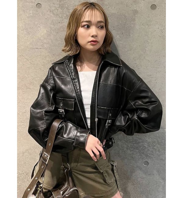 MURUA「ウォッシュフェイクレザーブルゾン」|ブルゾン・スタジャン|