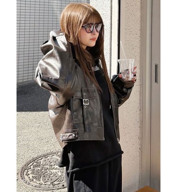 MURUA「ウォッシュフェイクレザーブルゾン」|ブルゾン・スタジャン|