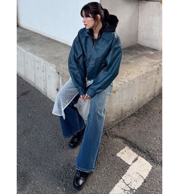 MURUA「ウォッシュフェイクレザーブルゾン」|ブルゾン・スタジャン|