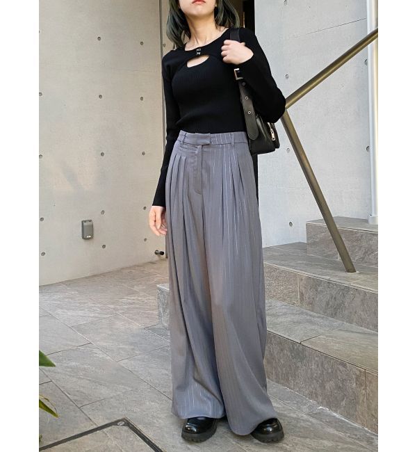 MURUA「ラメピンストライプタックワイドパンツ」|その他|