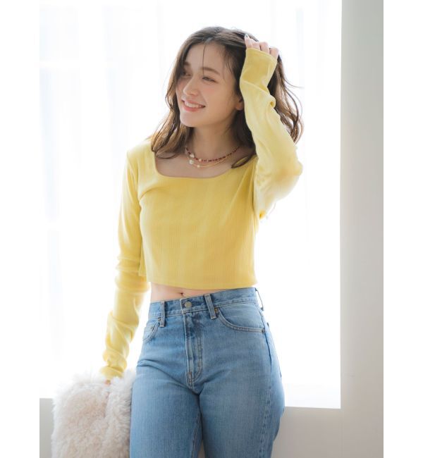 Ungrid「スクエアネックショートロングスリーブTee」|Tシャツ・カットソー|