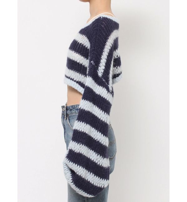 Ungrid「透かし編みボーダーショートニット」|ニット・セーター|