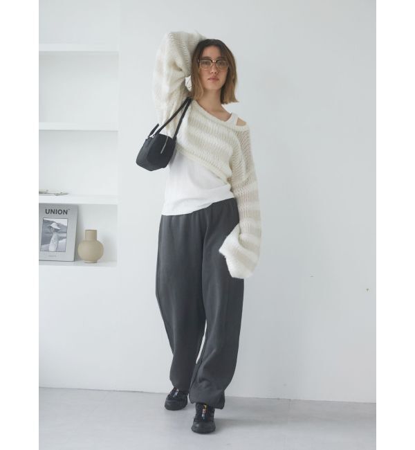 Ungrid「透かし編みボーダーショートニット」|ニット・セーター|