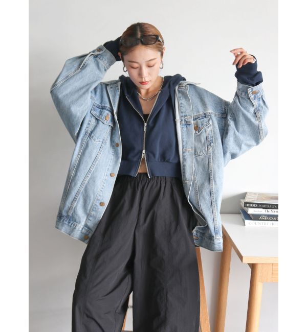 Ungrid「ビッグシルエットデニムジャケット」|ブルゾン・スタジャン|アイスブルー