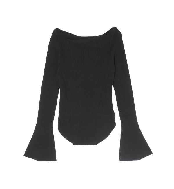 LAGUNAMOON「アシンメトリードレープフレアスリーブニット」|ニット・セーター|