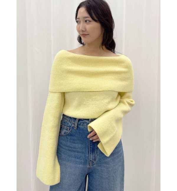 LAGUNAMOON「オフショルフレアスリーブニットプルオーバー」|ニット・セーター|イエロー