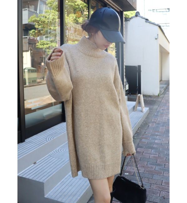 EVRIS「ハイネックルーズニットワンピース」|ワンピース|ベージュ