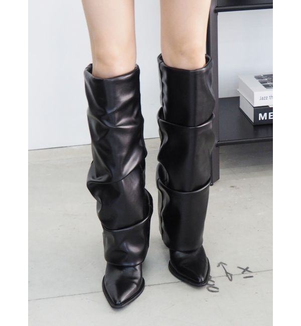 EVRIS「スラウチロングブーツ」|ロングブーツ|ブラック