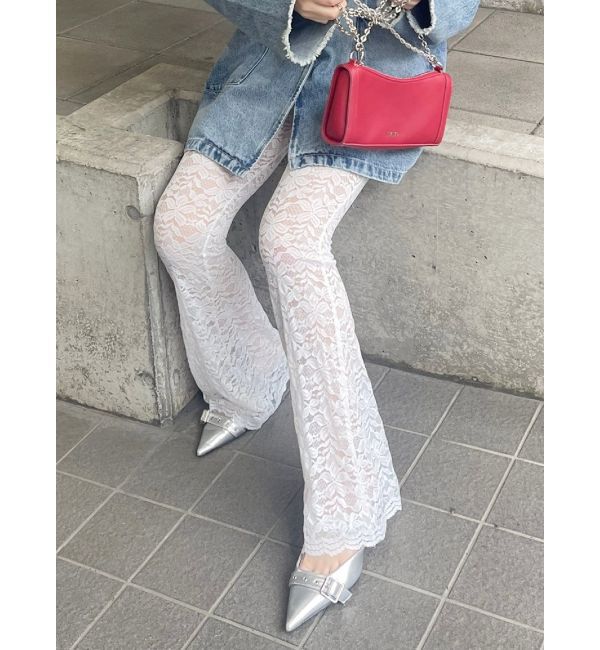 EVRIS「レースフレアパンツ」|その他|ホワイト