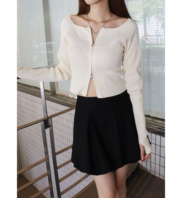 EVRIS「【WEB限定】フロントジップオフショルニット」|ニット・セーター|