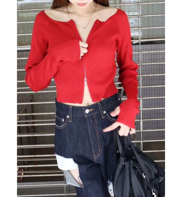 EVRIS「【WEB限定】フロントジップオフショルニット」|ニット・セーター|