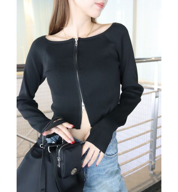 EVRIS「【WEB限定】フロントジップオフショルニット」|ニット・セーター|