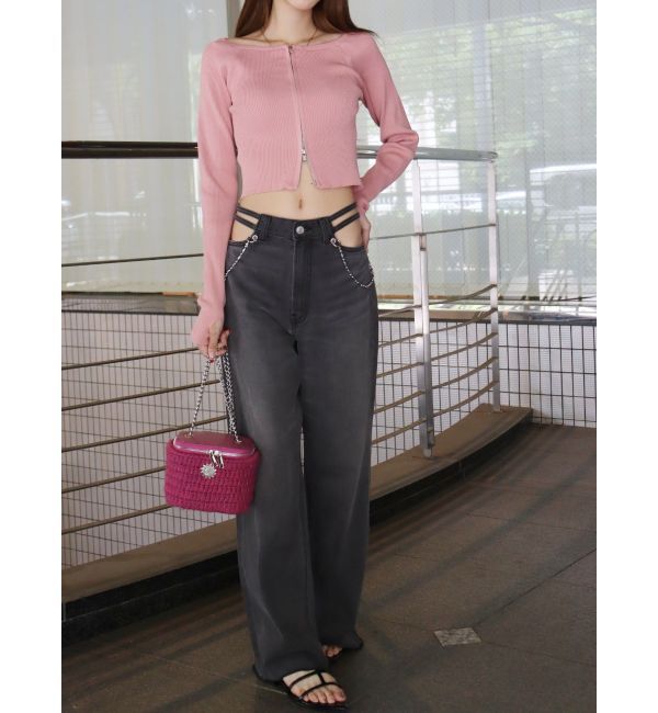 EVRIS「【WEB限定】フロントジップオフショルニット」|ニット・セーター|