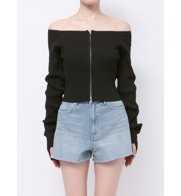 EVRIS「【WEB限定】フロントジップオフショルニット」|ニット・セーター|