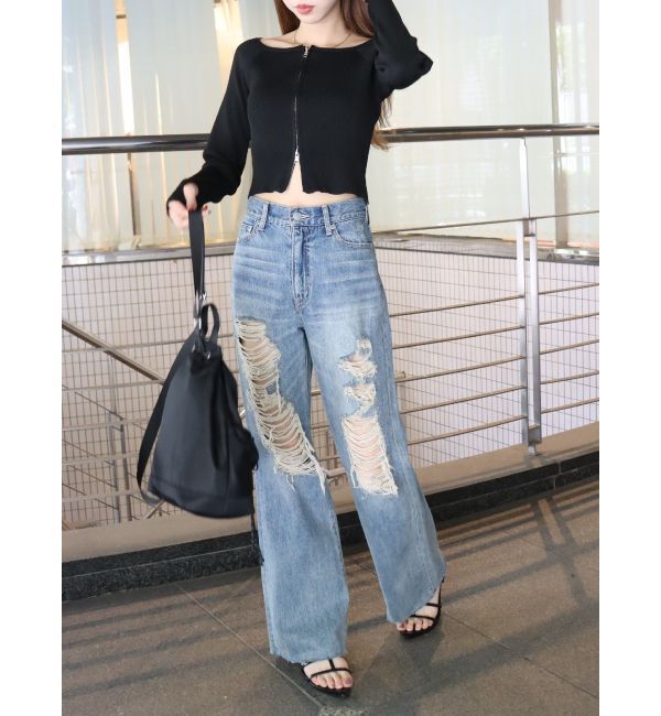 EVRIS「【WEB限定】フロントジップオフショルニット」|ニット・セーター|