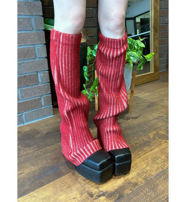 EVRIS「プレーティングリブレッグウォーマー」|レッグウォーマー|レッド