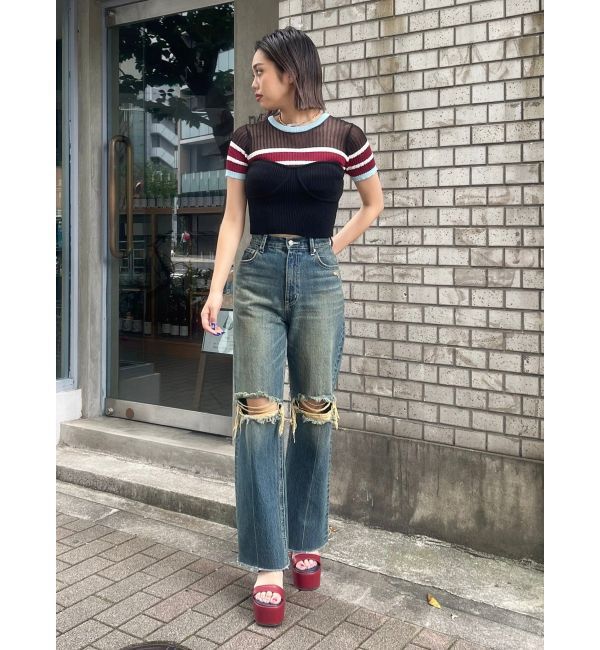 EVRIS「ダメージワイドデニムパンツ」|デニム|