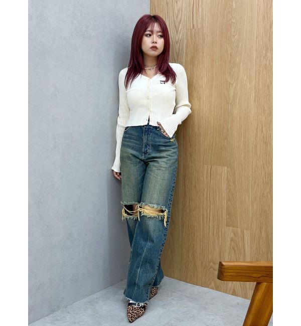 EVRIS「ダメージワイドデニムパンツ」|デニム|