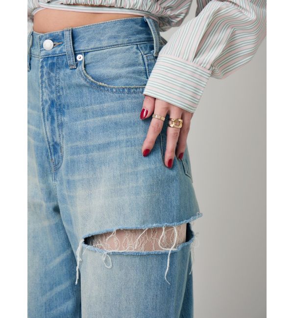 EVRIS「サイドカッティングレースワイドデニム」|デニム|