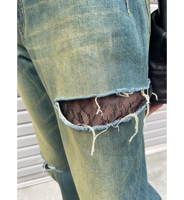 EVRIS「サイドカッティングレースワイドデニム」|デニム|