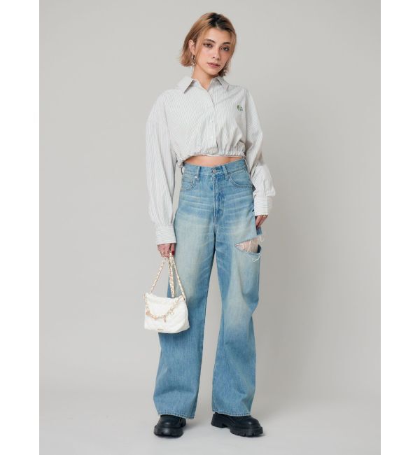 EVRIS「サイドカッティングレースワイドデニム」|デニム|