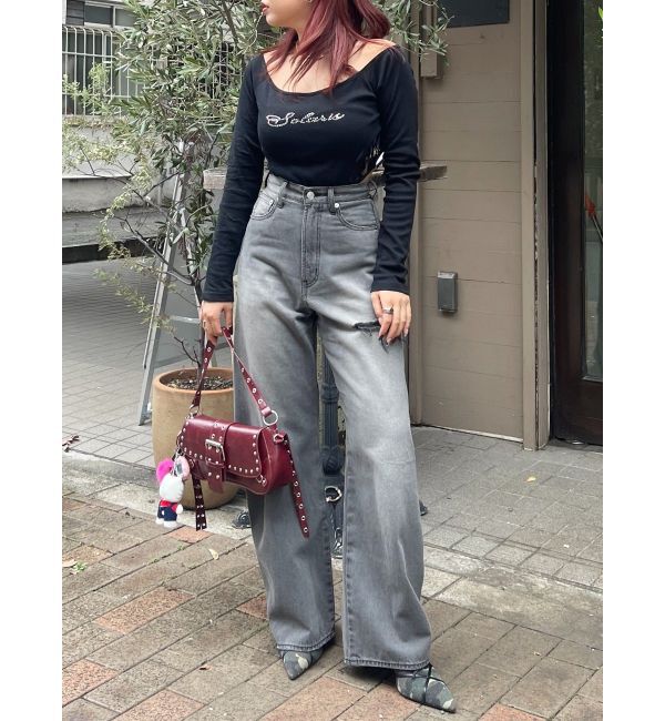 EVRIS「サイドカッティングレースワイドデニム」|デニム|