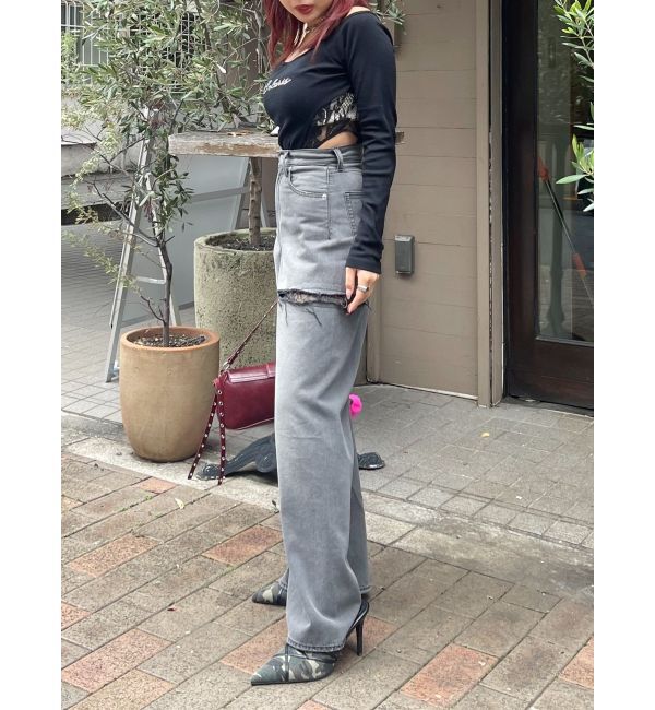 EVRIS「サイドカッティングレースワイドデニム」|デニム|