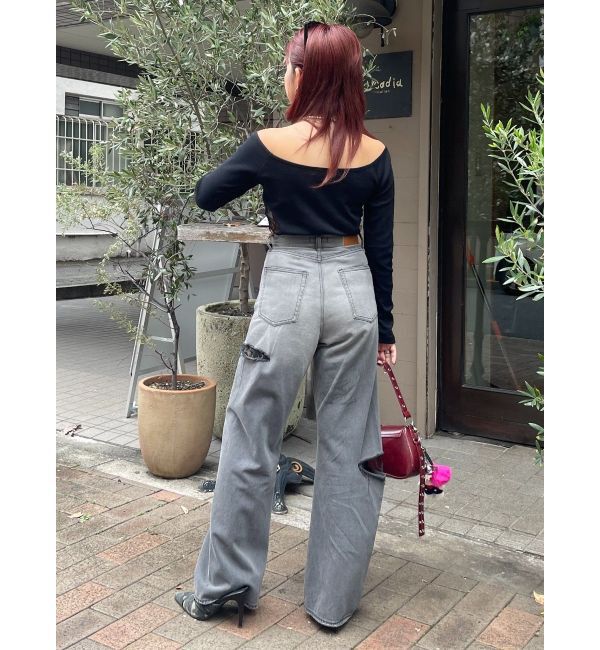 EVRIS「サイドカッティングレースワイドデニム」|デニム|