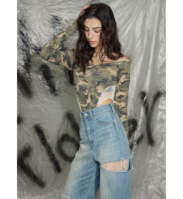 EVRIS「サイドカッティングレースワイドデニム」|デニム|