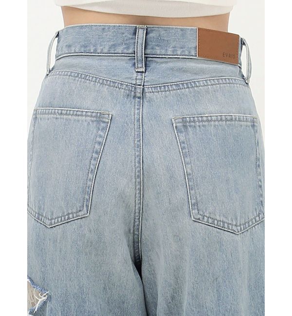 EVRIS「サイドカッティングレースワイドデニム」|デニム|