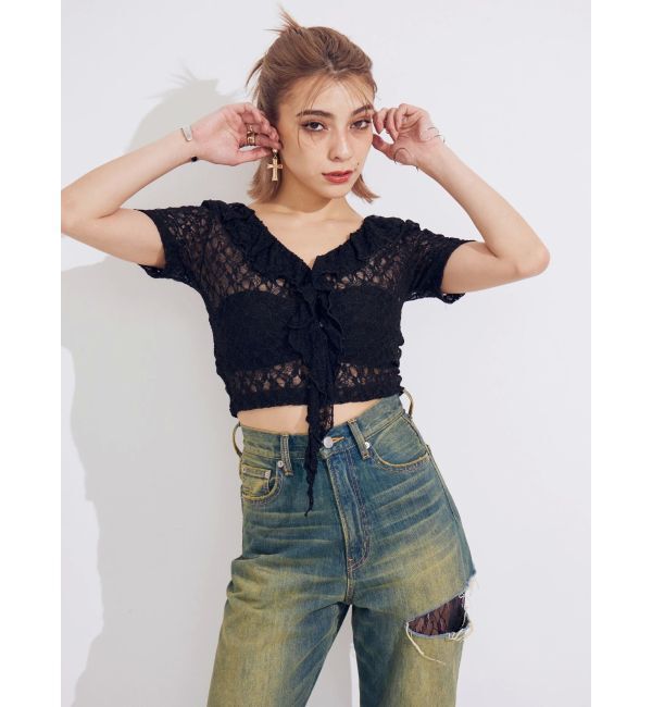 EVRIS「サイドカッティングレースワイドデニム」|デニム|