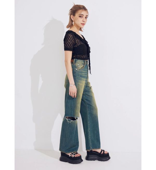 EVRIS「サイドカッティングレースワイドデニム」|デニム|
