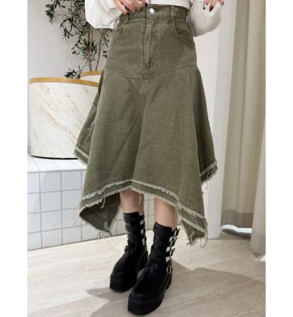 EVRIS「ランダムヘムミディーデニムスカート」|スカート|