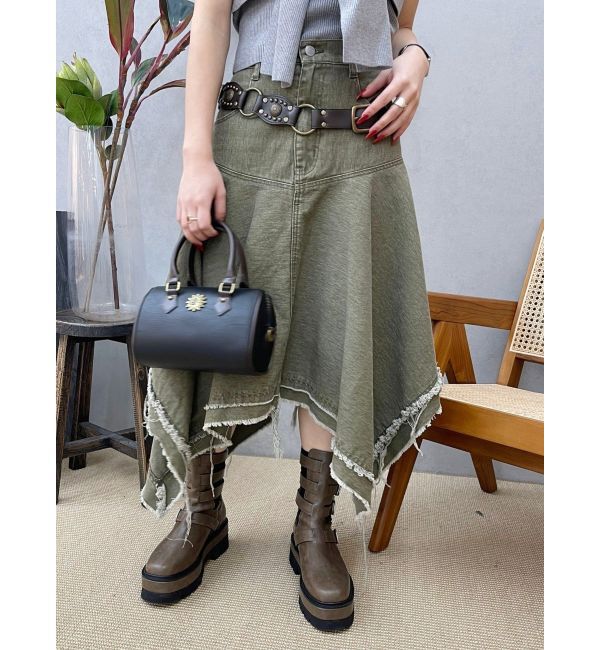 EVRIS「ランダムヘムミディーデニムスカート」|スカート|